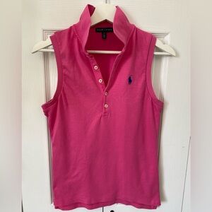 Ralph Lauren Fuchsia Pink Sleeveless Polo with Navy Polo Pony  Logo Size Small